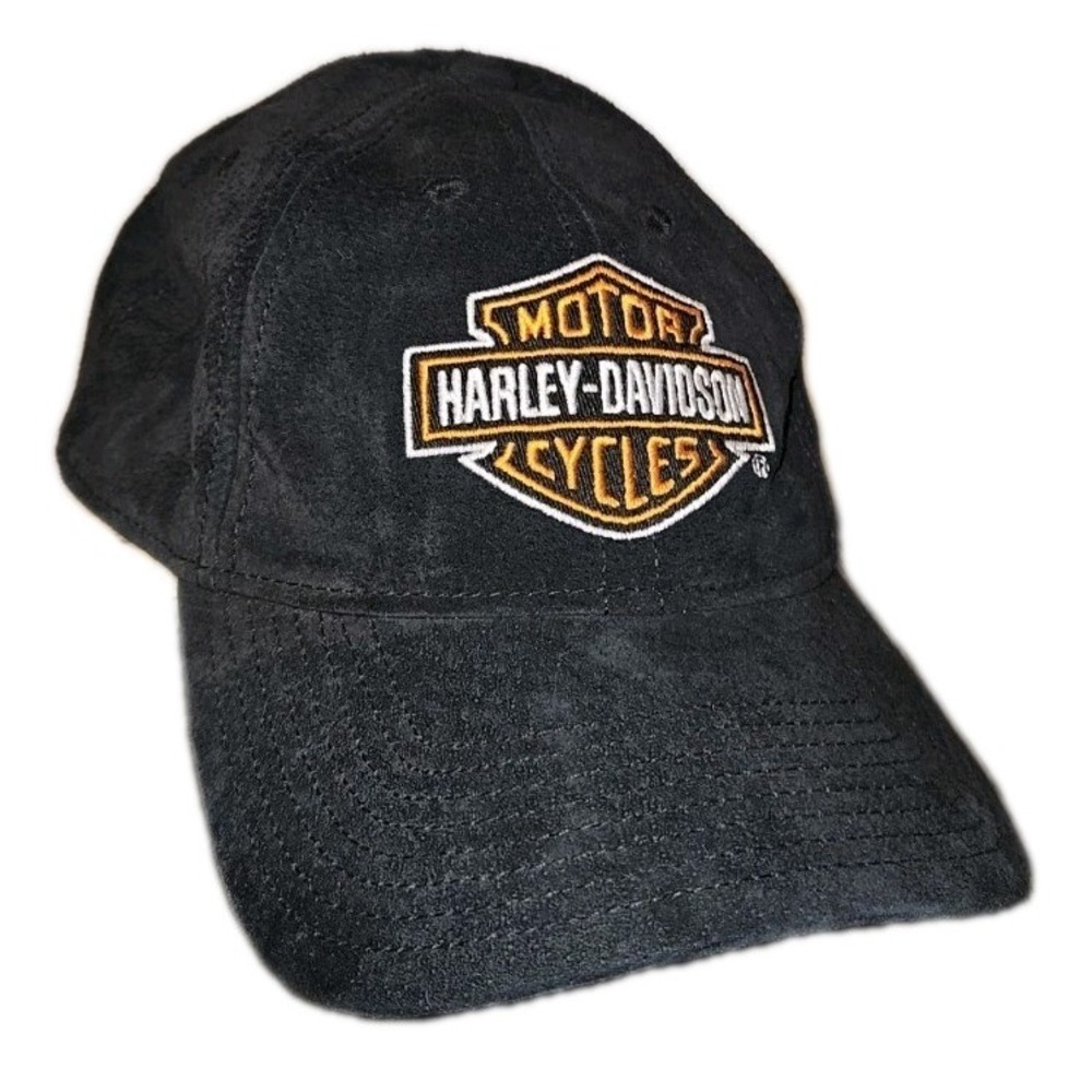 Harley Davidson Black‎ Suede Leather Baseball Cap Strapback Low Profile Hat Cap